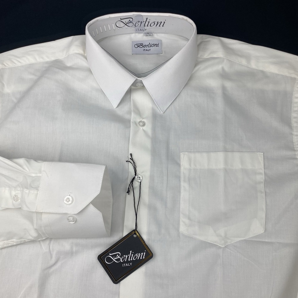BERLIONI of Italy Dress Shirt Mens 17/17.5-34/35 Cream Regular Fit